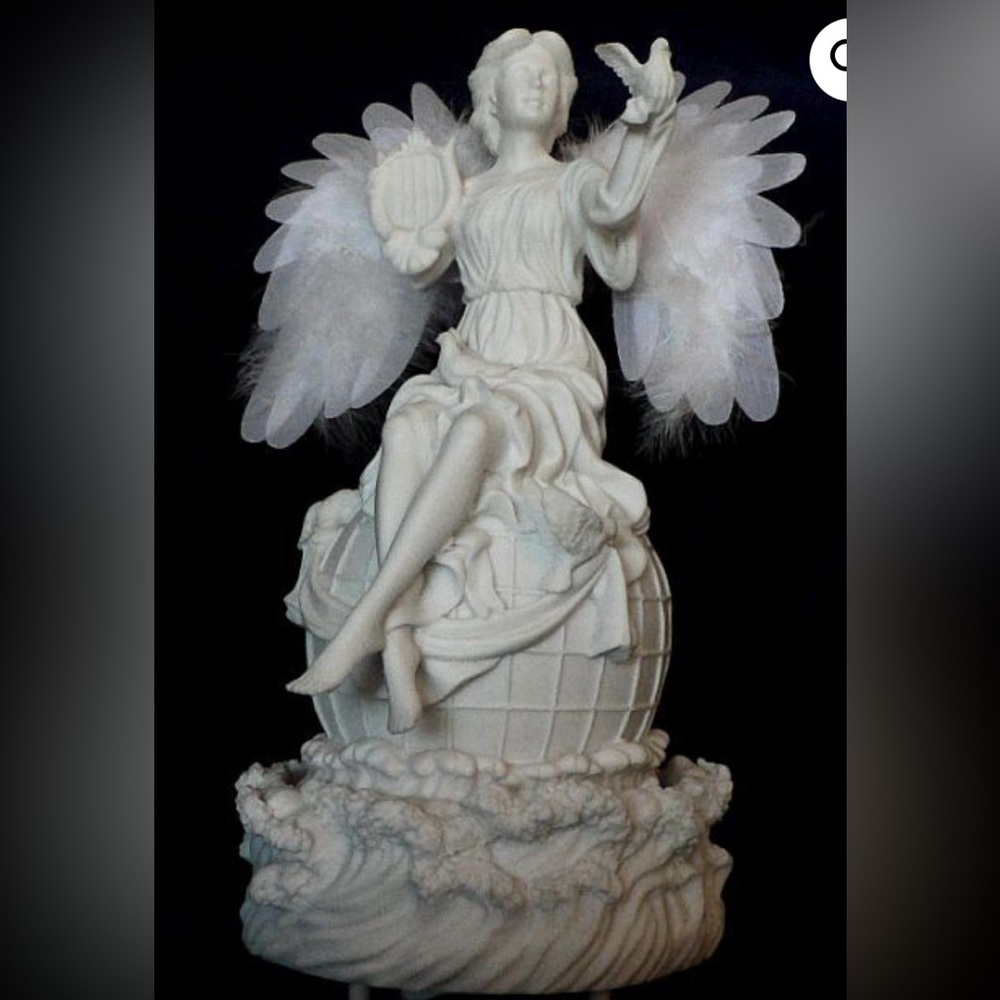 Elegant White Rotating Angelic Statue with Fiberoptic Lights